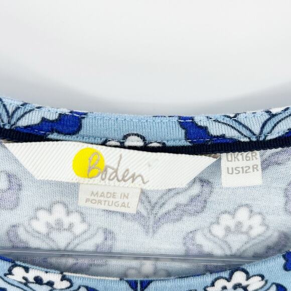 Boden Flutter Sleeve Jersey Dress Dusty Blue Oriental Bud Womens Size 12R - Picture 6 of 14